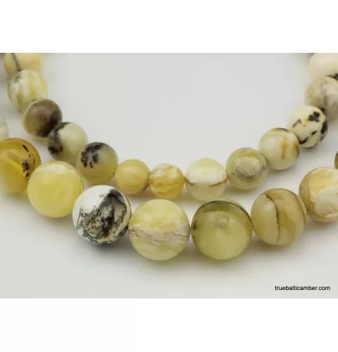 Unique Marble ROUND beads Baltic amber necklace 24in