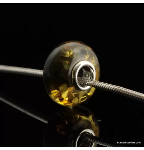 Green PANDORA style Baltic amber bead Charm