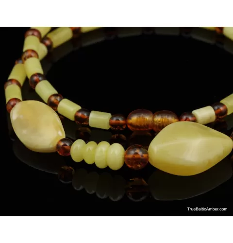 Artisan combination beads Baltic amber necklace 20in