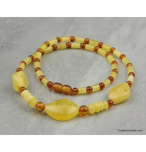 Artisan combination beads Baltic amber necklace 20in