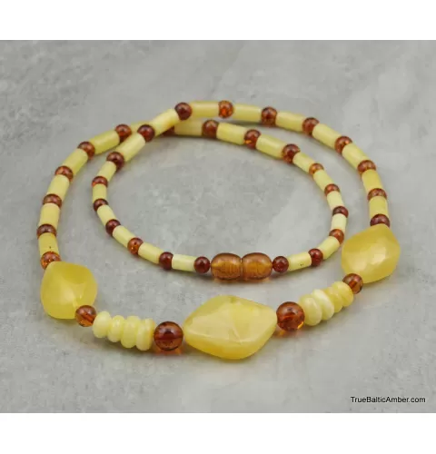 Artisan combination beads Baltic amber necklace 20in