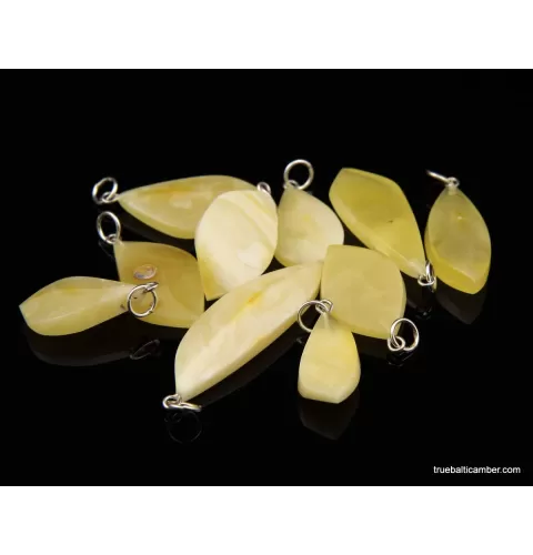 10 Butter Baltic amber CARVED silver pendants