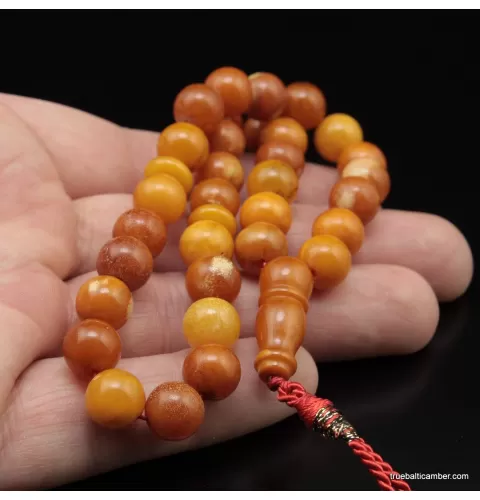 Vintage Egg Yolk Islamic 33 Baltic amber Prayer ROUND beads