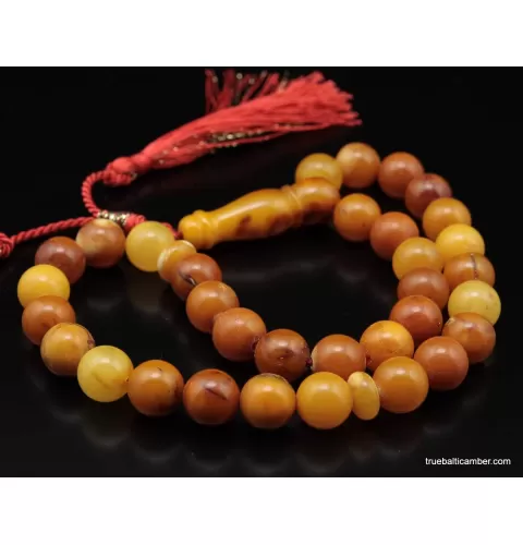 Vintage Egg Yolk Islamic 33 Baltic amber Prayer ROUND beads