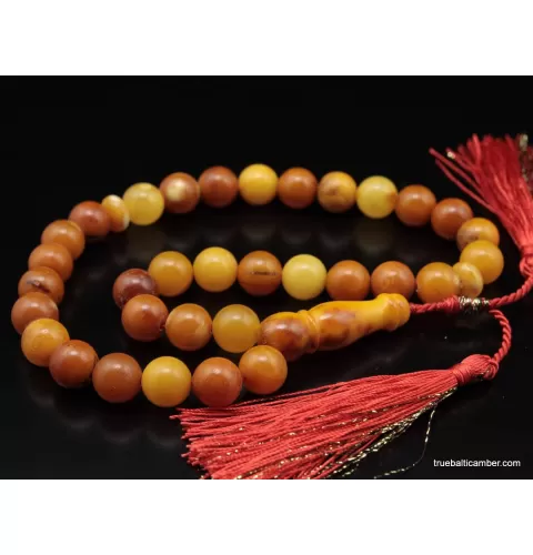 Vintage Egg Yolk Islamic 33 Baltic amber Prayer ROUND beads