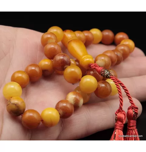 Vintage Egg Yolk Islamic 33 Baltic amber Prayer ROUND beads