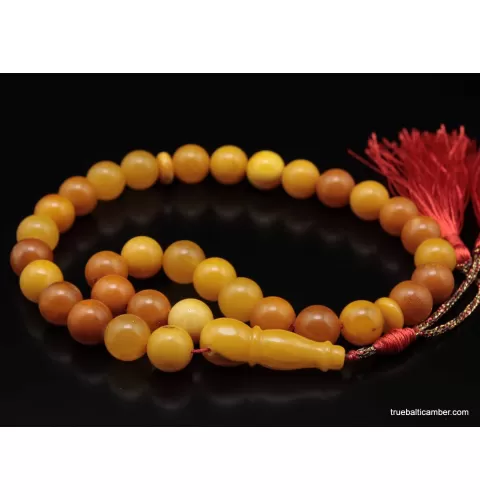 Vintage Egg Yolk Islamic 33 Baltic amber Prayer ROUND beads