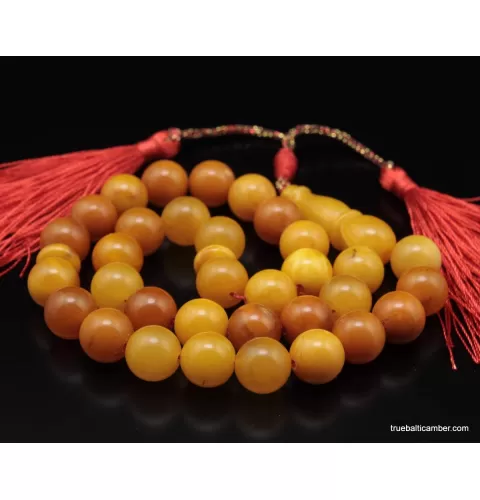 Vintage Egg Yolk Islamic 33 Baltic amber Prayer ROUND beads