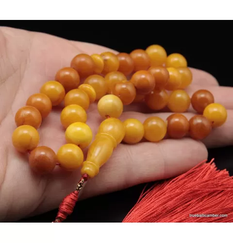 Vintage Egg Yolk Islamic 33 Baltic amber Prayer ROUND beads