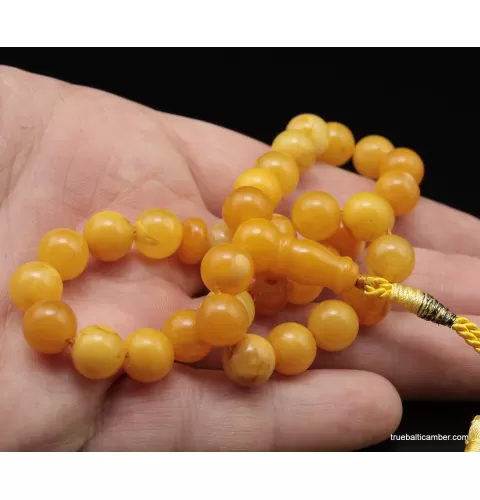 Vintage Egg Yolk Islamic 33 Baltic amber Prayer ROUND beads