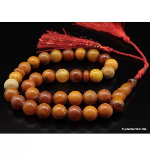 Vintage Egg Yolk Islamic 33 Baltic amber Prayer ROUND beads