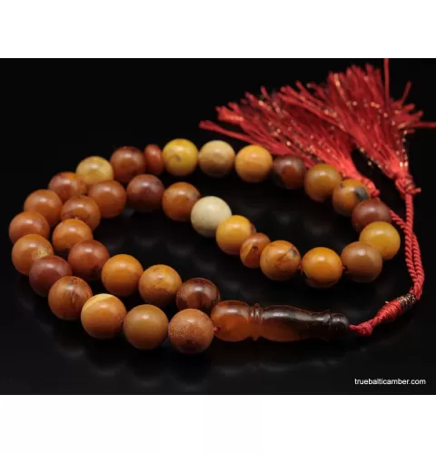 Vintage Egg Yolk Islamic 33 Baltic amber Prayer ROUND beads