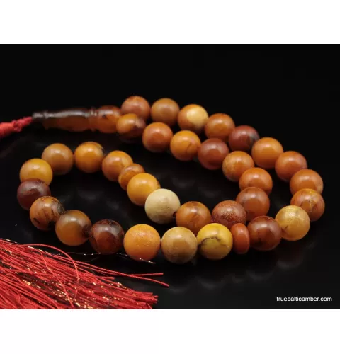 Vintage Egg Yolk Islamic 33 Baltic amber Prayer ROUND beads