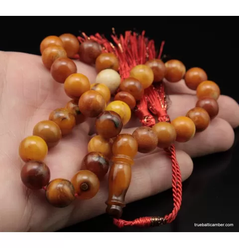 Vintage Egg Yolk Islamic 33 Baltic amber Prayer ROUND beads