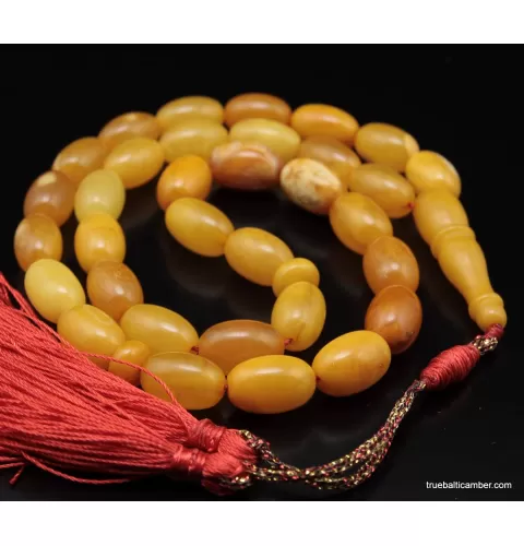 Vintage Egg Yolk Islamic 33 Baltic amber prayer OLIVE beads