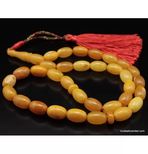 Vintage Egg Yolk Islamic 33 Baltic amber prayer OLIVE beads