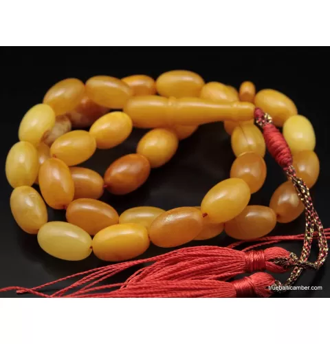 Vintage Egg Yolk Islamic 33 Baltic amber prayer OLIVE beads