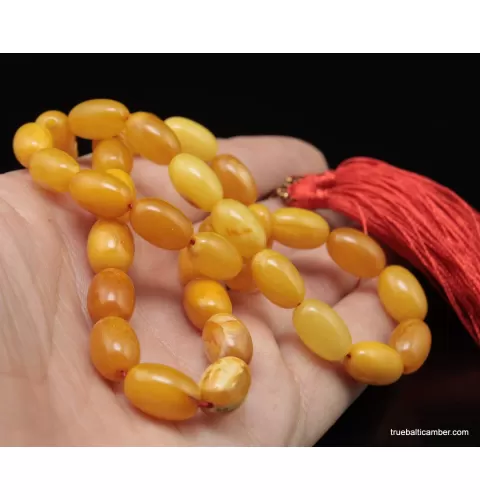Vintage Egg Yolk Islamic 33 Baltic amber prayer OLIVE beads