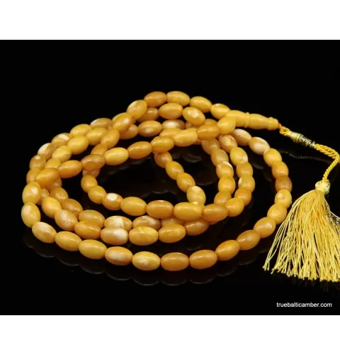 Islamic 99 Prayer Egg Yolk OLIVE Baltic amber beads rosary