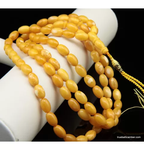 Islamic 99 Prayer Egg Yolk OLIVE Baltic amber beads rosary