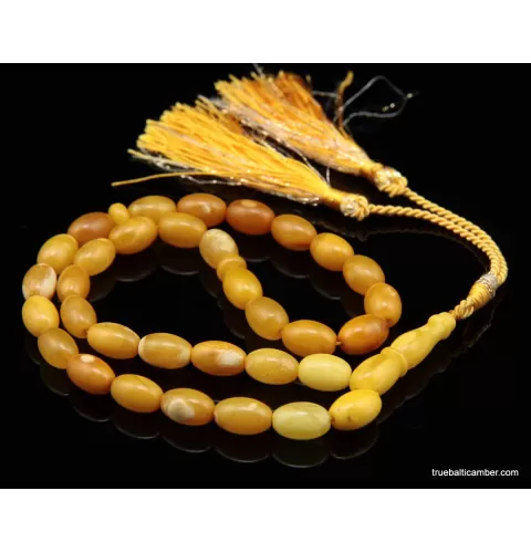 Islamic 33 Prayer Egg Yolk OLIVE Baltic amber beads rosary