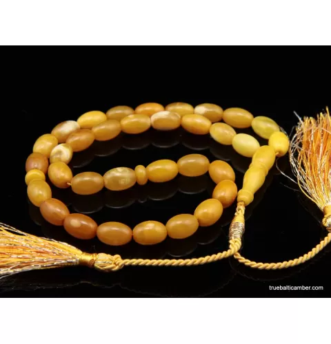 Islamic 33 Prayer Egg Yolk OLIVE Baltic amber beads rosary