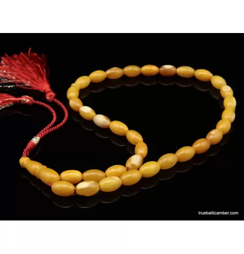 Islamic 33 Prayer Egg Yolk OLIVE Baltic amber beads rosary