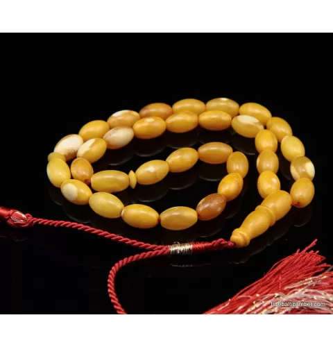 Islamic 33 Prayer Egg Yolk OLIVE Baltic amber beads rosary
