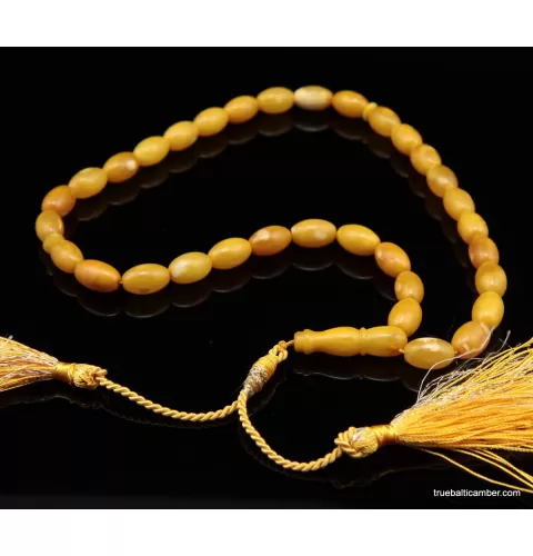 Islamic 33 Prayer Egg Yolk OLIVE Baltic amber beads rosary