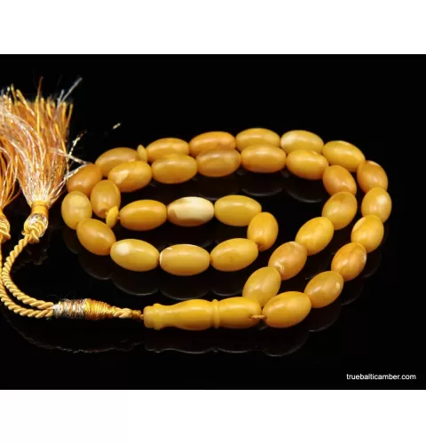 Islamic 33 Prayer Egg Yolk OLIVE Baltic amber beads rosary