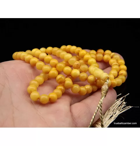 Islamic Egg Yolk 99 Baltic amber Prayer ROUND beads