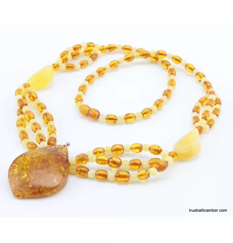Multi-strand Baltic amber pendant necklace