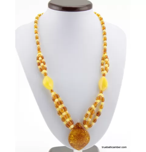 Multi-strand Baltic amber pendant necklace