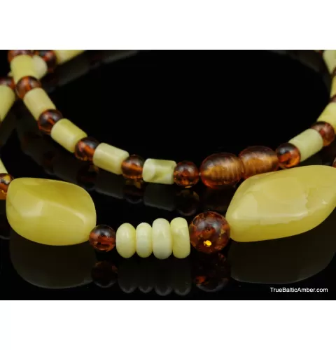 Artisan combination beads Baltic amber necklace 20in