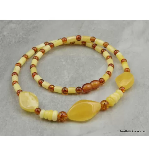 Artisan combination beads Baltic amber necklace 20in