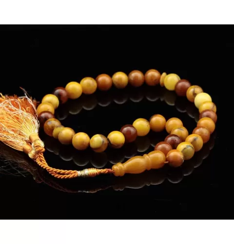 Antique Islamic 33 Egg Yolk Baltic amber prayer ROUND beads