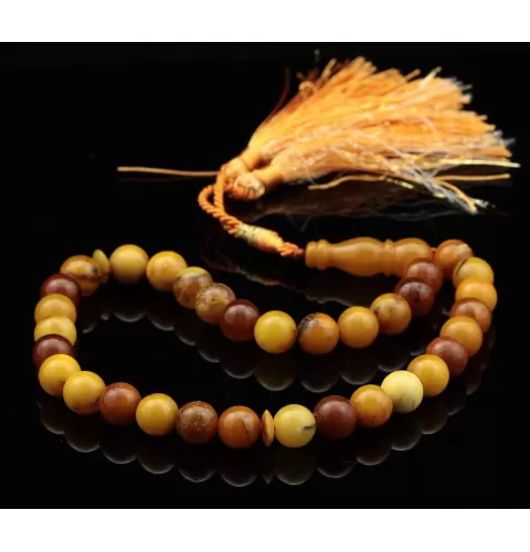 Antique Islamic 33 Egg Yolk Baltic amber prayer ROUND beads