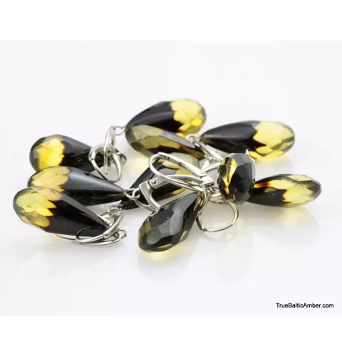 5 Faceted drops Baltic amber earrings