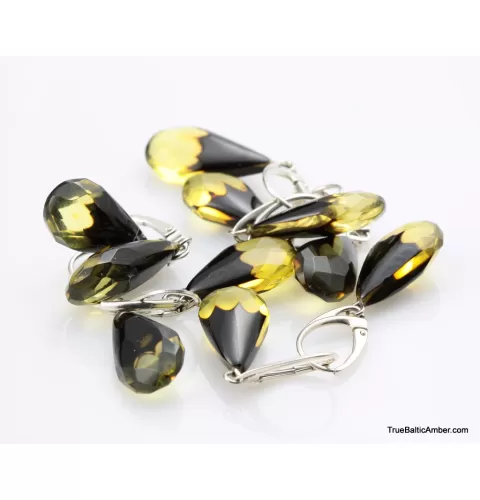 5 Faceted drops Baltic amber earrings