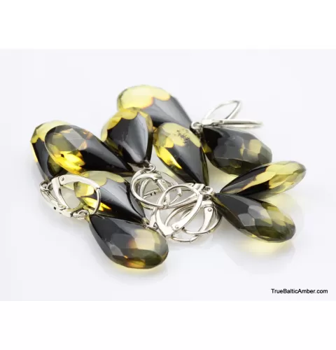 5 Faceted drops Baltic amber earrings