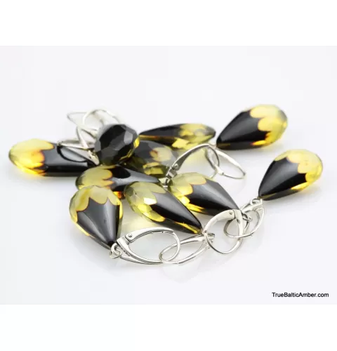 5 Faceted drops Baltic amber earrings