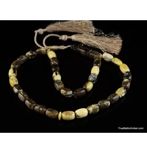 Islamic 33 Baltic amber Prayer BARREL beads