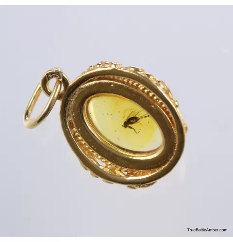 Gold Plated Baltic amber pendant with insect inclusion