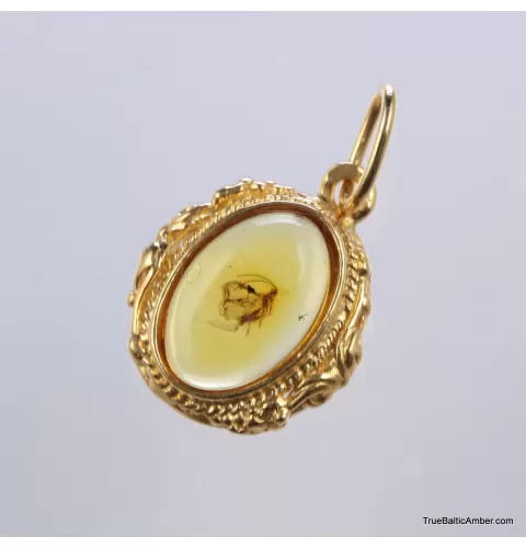 Gold Plated Baltic amber pendant with insect inclusion