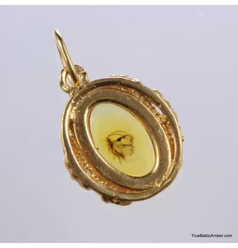 Gold Plated Baltic amber pendant with insect inclusion