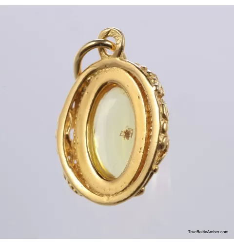 Gold Plated Baltic amber pendant with insect inclusion