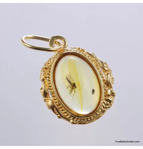 Gold Plated Baltic amber pendant with insect inclusion