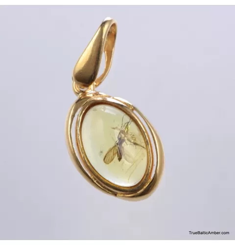 Gold Plated Baltic amber pendant with insect inclusion