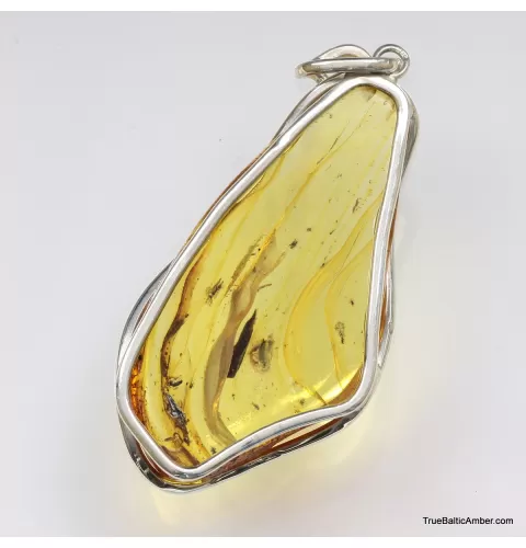 Large amulet Baltic amber silver pendant with insect inclusion 20g