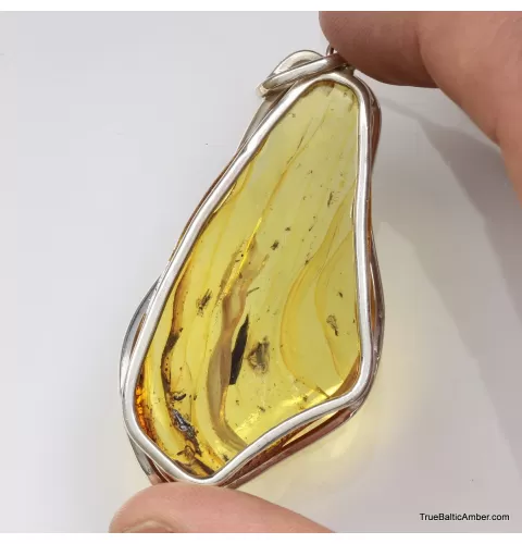 Large amulet Baltic amber silver pendant with insect inclusion 20g